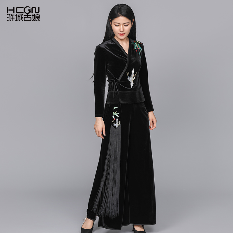 偏襟浒城古娘新中式时尚套装