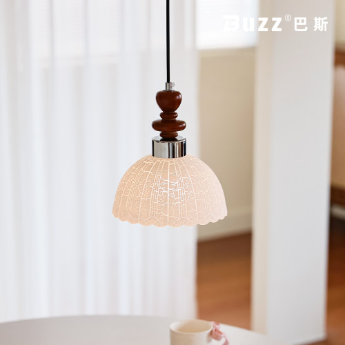 中古风实木冰裂纹卧室床头小吊灯