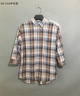 日本古着BACK vintage 价¥108 NUMBER拼色格纹棉麻衬衫 原