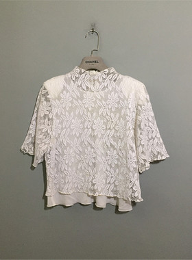 【原 价¥128】vintage  日本制古着TRANSFIX垫肩款白色蕾丝衬衫