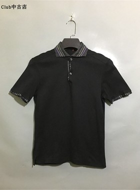 【原 价¥68】vintage 日本制古着BOYC0TT拼接领口黑色厚款POLO衫