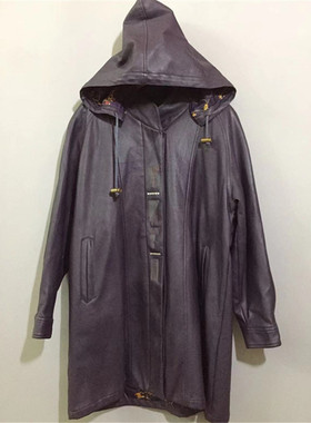 【原 价¥298】vintage  日本古着High FASHION紫色长款仿皮风衣