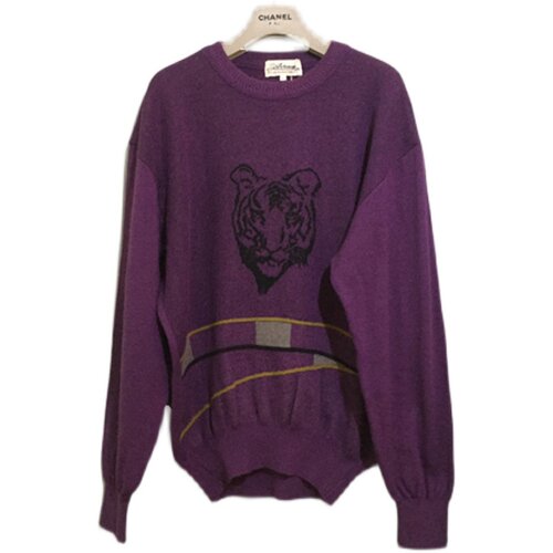 【原 价¥168】vintage  日本制古着Avenue虎头图案紫色纯羊毛衣