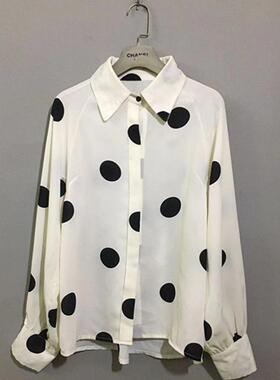 【上新价¥98】vintage  韩国古着插肩袖白色波点透视衬衫