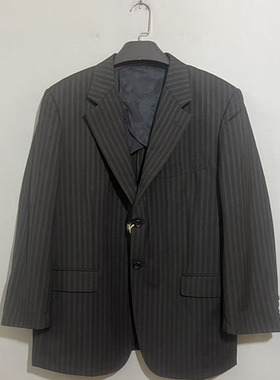 【上新价198】vintage 法国时装古着p1erre cardin暗色竖条纹西服