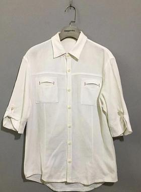 【上新价¥68】vintage  日本古着经典双袋白色六分袖厚款衬衫