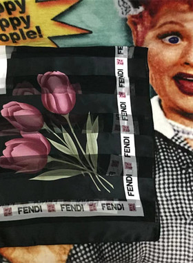 【原 价¥158】vintage  意大利奢侈古着FEND1郁金香黑色大方巾