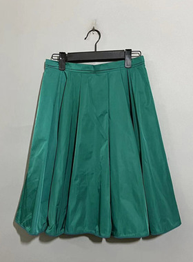 【上新价138】vintage  日本制古着ef-de绿色褶皱半身伞裙