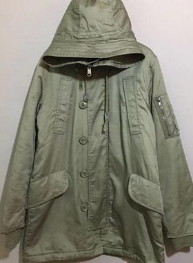 【上新价¥178】vintage  日本古着Rush Howl军绿色连帽厚款棉衣
