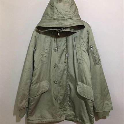 【上新价¥178】vintage  日本古着Rush Howl军绿色连帽厚款棉衣
