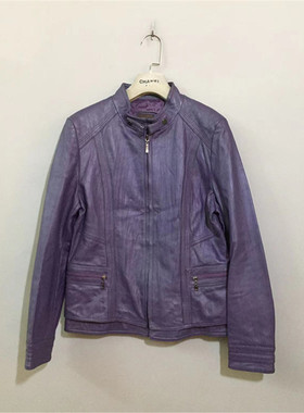 【原 价¥198】vintage  韩国古着ROBO机车立领紫色羊皮衣