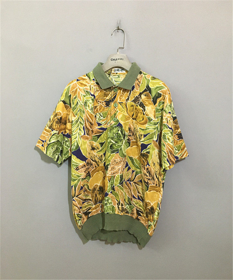 【上新价¥168】vintage  日本古着LAC'AVERA罗纹拼接棉麻Polo衫