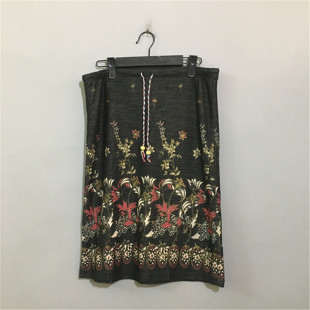 日本古着金粉花卉黑色橡筋半身裙 vintage 上新价¥118