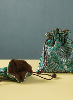 手工高档刺绣锦囊福袋绿色小布袋束口抽绳文玩收纳珠宝翡翠首饰袋