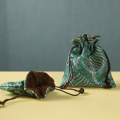 手工高档刺绣锦囊福袋绿色小布袋束口抽绳文玩收纳珠宝翡翠首饰袋