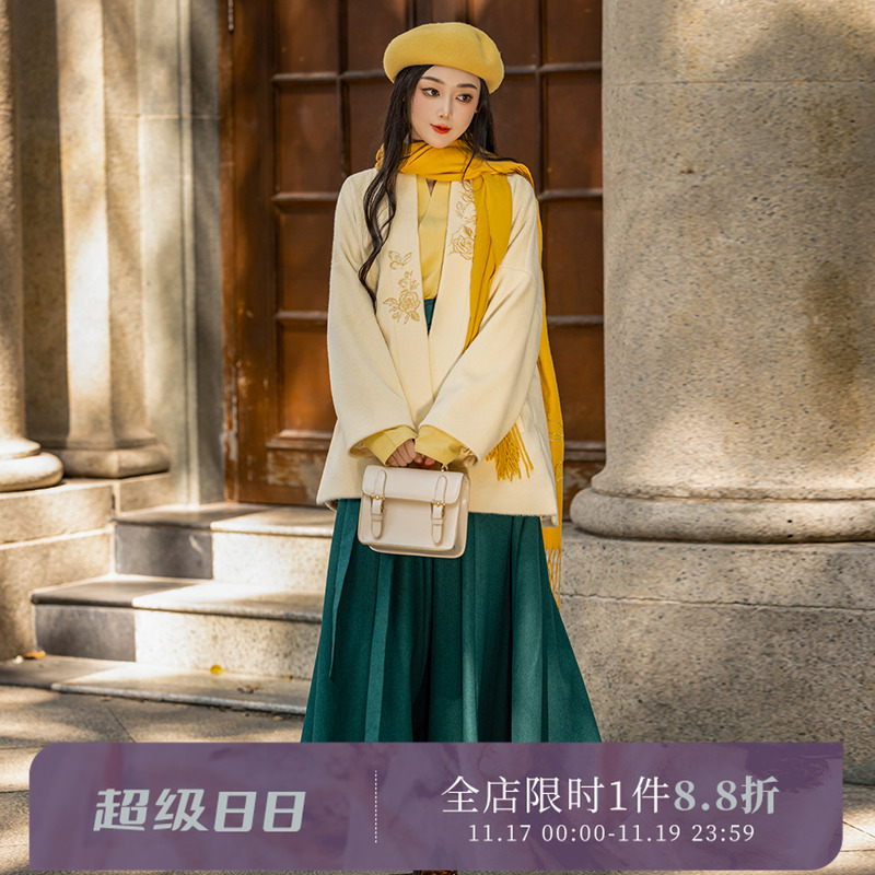 拟梦秋冬日常汉服撞色绣花有口袋