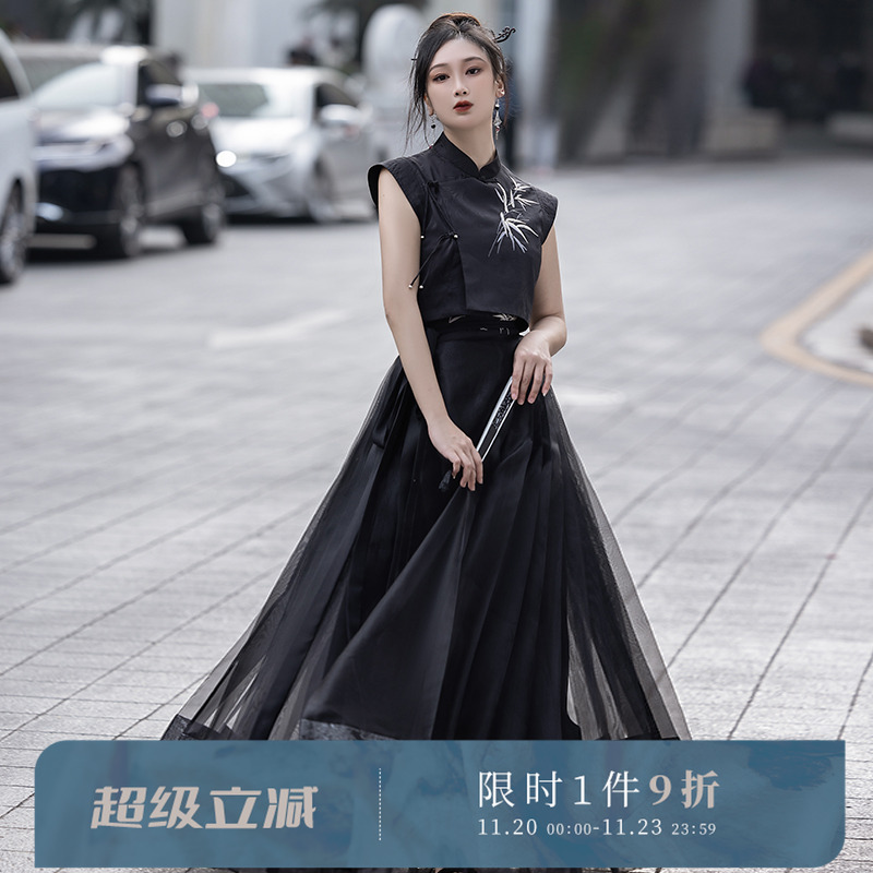 拟梦提花刺绣新中式旗袍马甲上衣