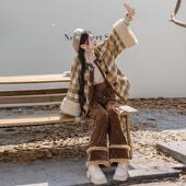 格纹日常汉服汉元 拟梦下课后 针织衫 圈毛阔腿裤 素 明制方领半袖