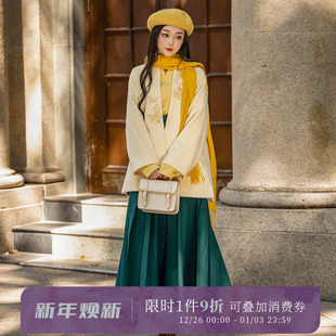 拟梦玫瑰心事 外套破裙姜黄绿色撞色日常汉服秋冬宋制 绣花飞机袖