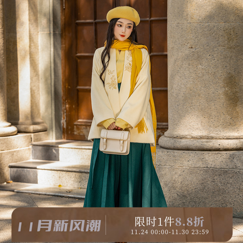 拟梦秋冬日常汉服撞色绣花有口袋