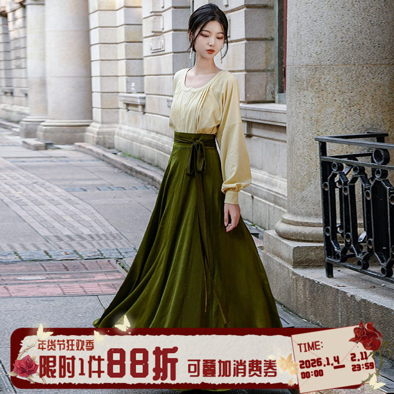 拟梦秋分原创国风日常汉服多色鸡心领衬衫一片式十破裙唐风新中式,女装/女士精品,汉服半身裙,淘宝优惠券,粉丝福利购,淘宝优惠卷