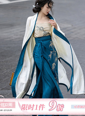 拟梦竹语国风原创宋制旋裙三件套长干寺天丝提花刺绣竹子日常汉服