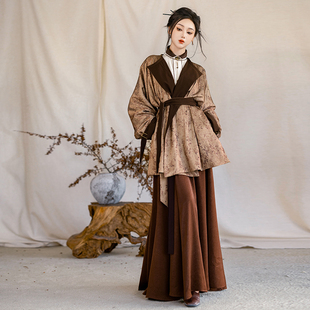 拟梦秋山国风原创日常汉服双面穿唐制圆领袍帅气美拉德色系立领冬