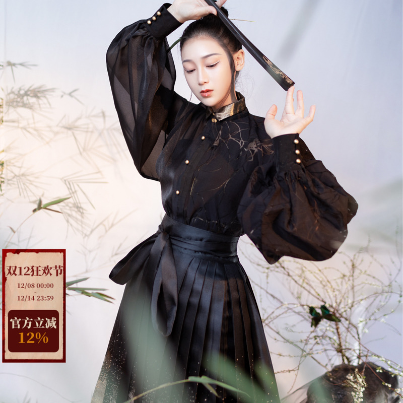 衬衫立领对襟灯笼袖古风改良汉服