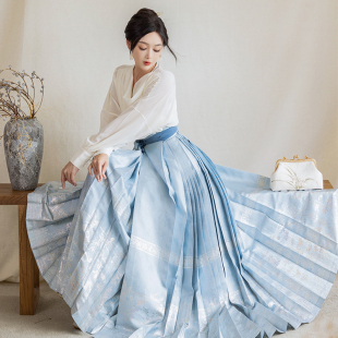 百搭米白色上衣灯笼袖 复古马面裙 荡领衬衫 拟梦碧落国风原创新中式