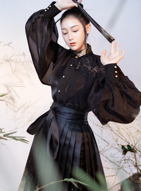 拟梦鸾清改良汉服明制日常汉元素衬衫立领灯笼袖古风上衣现货秋季