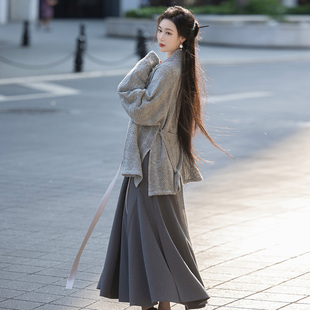 拟梦一两风国风原创新中式 毛衣外套破裙秋冬女 日常通勤汉服飞机袖