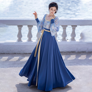 海国风原创改良鸡心领6米摆十破裙春秋油画感日常汉服 拟梦梵高