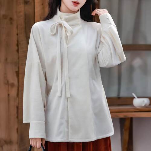 拟梦国风【苏雪】原创竖领唐风汉元素短衫打底基础款百搭丝绒破裙