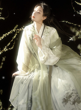 拟梦国风不染原创日常宋制汉服清雅绿色绣花仙气长干寺全褶裙春秋