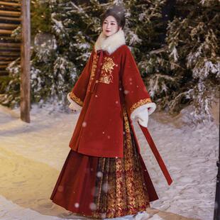 袄马面裙 拟梦年年四君子新年拜年服重工刺绣织金毛呢秋冬明制半袖