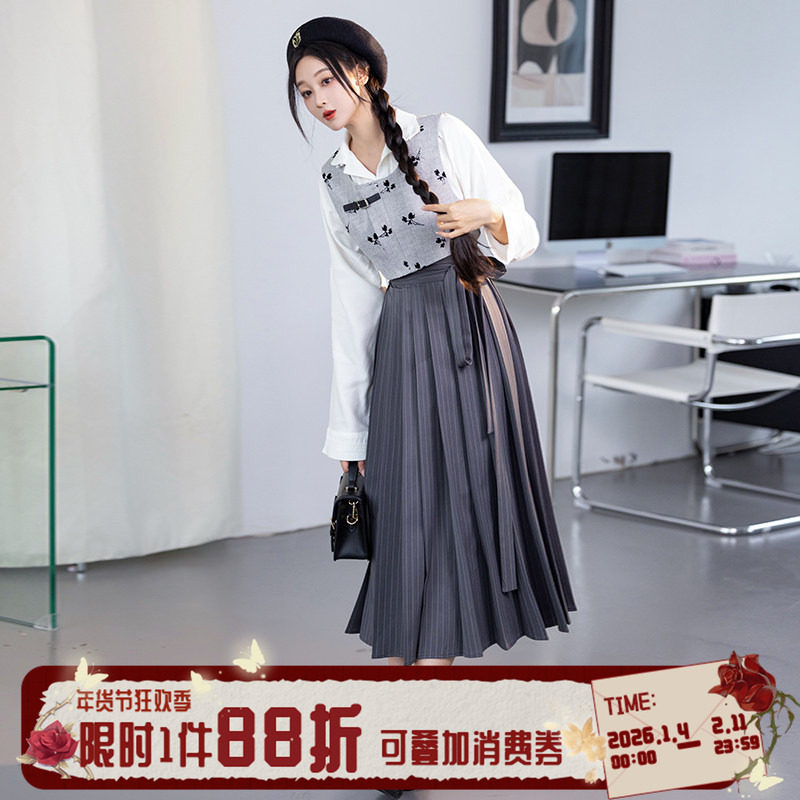 拟梦枕书原创国风小个子学院风汉元素日常汉服衬衫马甲褶裙秋冬款,女装/女士精品,汉服套装,淘宝优惠券,粉丝福利购,淘宝优惠卷