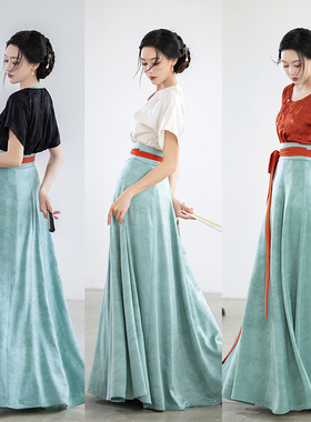 拟梦夏至原创国风短袖圆领衫一片式十破裙唐风唐褙子日常汉服夏款