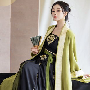 拟梦风入松国风原创宋制日常汉服刺绣四破三裥裙褙子主腰黑绿秋款