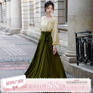 十破裙唐风新中式 拟梦秋分原创国风日常汉服多色鸡心领衬衫 一片式