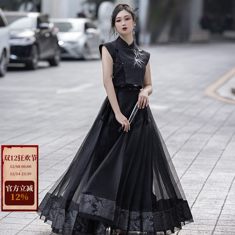 拟梦提花刺绣新中式旗袍马甲上衣