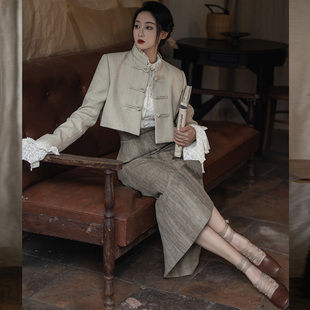 高级感女套装 拟梦暮色新中式 外套秋冬复古国风盘扣衬衫 小西装 短款