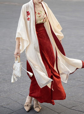 拟梦花间酒原创国风宋制旋裙三件套长干寺日常汉服红色晨袍现货夏