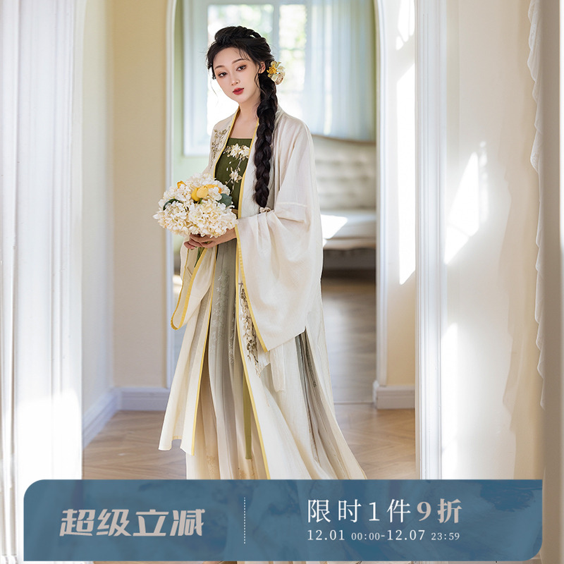 拟梦宋制日常汉服刺绣槐花绿色系