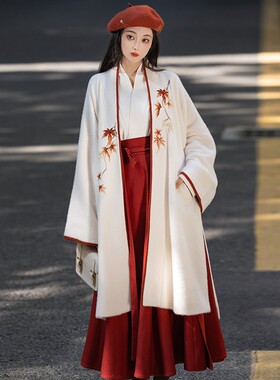 拟梦枫林醉原创国风枫叶红色宋制日常通勤有口袋战袍保暖秋冬汉服