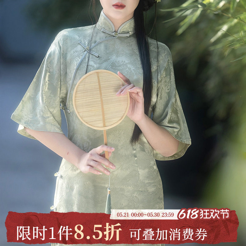 拟梦原创春不晚日常改良倒大袖古法纯色少女旗袍显瘦复古新中式夏