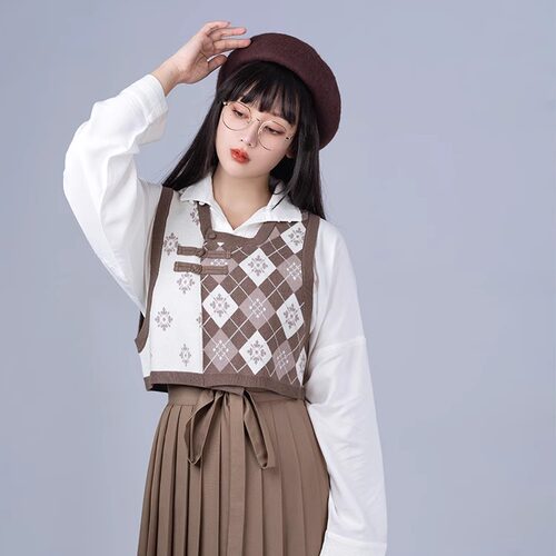 拟梦优等生系列一片式纯色中长百褶裙冬季学院风汉元素日常汉服女