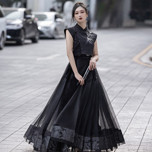 拟梦提花刺绣新中式旗袍马甲上衣