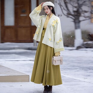 外套日常汉服十破裙保暖秋冬 拟梦桂花令国风原创仿貂绒毛衣飞机袖