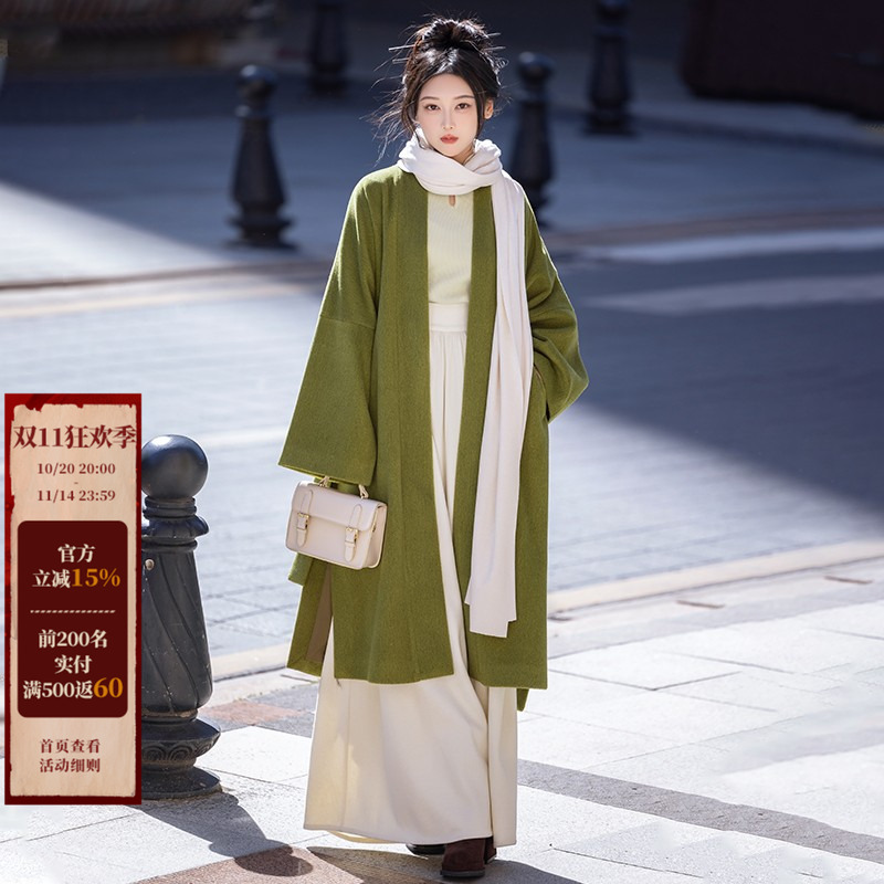 拟梦秋冬苔藓绿日常通勤汉服