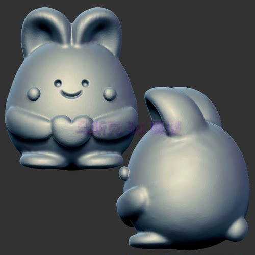 光面小兔子爱心兔子萌宠三维立体图圆雕图stl文件雕刻机3d模型959